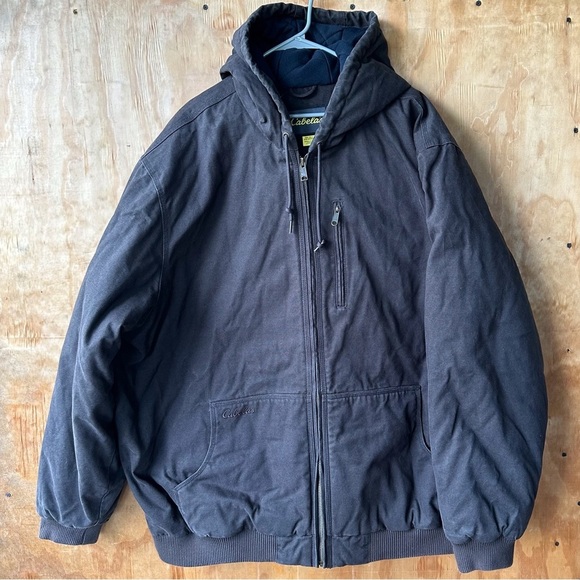 Cabela’s Washed Canvas Lined Work Jacket 3M Thinsulate Full Zip Hooded Coat